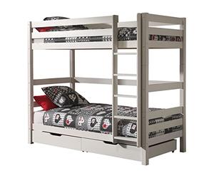 FURNLUX Pino - Litera (90 x 200 cm, madera maciza de pino, con escalera y 2 cajones, 106 x 210 x 182 cm), color blanco