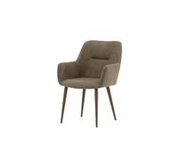 FURNLUX Silla de comedor con reposabrazos, silla tapizada para comedor, tapizada, lino y poliéster, marrón, 60 x 62 x 90 cm, 7 kg, marco de acero, patas color nogal