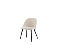 FURNLUX Silla de comedor de terciopelo, tapizada, tela de terciopelo, beige, 50 x 57 x 77 cm, 6 kg, respaldo redondeado, patas de metal negro, instrucciones de cuidado: puntos de presión en terciopelo