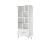 FURNLUX Vitrina LANTE, blanco y dorado, 88 x 38 x 194 cm, 75 kg, moderno, clásico, requiere montaje, rectangular, con instrucciones de montaje (idioma español no garantizado)