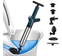 FURNSII Desatascador WC de Alta Presión, Potente Desatascador Tuberias a Presion con Manómetro y 4 Boquillas, Bomba Desatascadora de Aire Comprimido para Inodoro, Desagüe, Lavabo (VERDE)