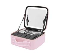 FUROMG Bolsa de maquillaje de viaje, estuche de maquillaje, espejo ajustable, organizador de luz, bolsa de maquillaje, bolsa de maquillaje, con espejo y luz, Rosa., Bolsa de maquillaje