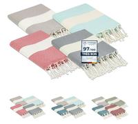 furora Holiday Toalla Playa Grande (Juego de 4) Algodon 100 x 200 cm - Compacto, Ligero | Fouta Beach Towel con Flecos, Pareo, Toallas Piscina Mujer + Hombre | Manta de Viaje y Playa y Manta Picnic