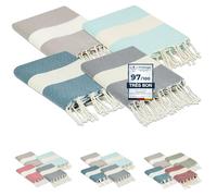 furora Holiday Toalla Playa Grande (Juego de 4) Algodon 100 x 200 cm - Compacto, Ligero | Fouta Beach Towel con Flecos, Pareo, Toallas Piscina Mujer + Hombre | Manta de Viaje y Playa y Manta Picnic