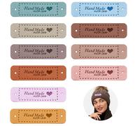 FURREN 80 Piezas Etiquetas Hecho a Mano Pu Etiquetas de Cuero Personalizadas Etiquetas Handmade para Coser Cuero Etiquetas para Ropa Hecho a Mano Etiquetas de Ganchillo con Agujeros para Manualidad