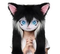 Furry Animal Head - Cosplay Props, Realistic Costume Accessory, Big Eyes Long Hair Cat Full Head Masque | 23.62x15.75 Inches, Plush Theatre Performance Halloween Party, Masquerade Anime Convention