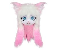 Furry Animal Head - Cosplay Props, Realistic Costume Accessory, Big Eyes Long Hair Cat Full Head Masque | 23.62x15.75 Inches, Plush Theatre Performance Halloween Party, Masquerade Anime Convention