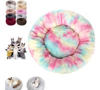 Furry Cat Donut, Furry Donut Cat, Cat Donut Bed, Washable Anti-Anxiety Donut Dog Cuddler Bed, Non-slip Bottom Winter Pet Plush Bed, Round Cat Bed Pet Mattress Warm Comfortable (XL,Colorful pink)