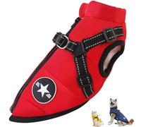 Furry King Dog Winter Coat, FurryKing 3 in 1 Winter Jacket, Windproof Dog Snow Jacket with Harness and Zipper for Small Medium Large Dogs/Cats (4XL,Red)