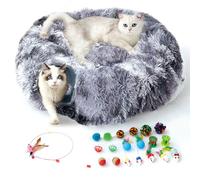 FURRYPAWS Túnel para Gatos 3 en 1-160cm con Cama Extraíble, Transformable (S/C/Redondo), Estructura Metálica, 20 Juguetes, Plegable para Gatos/Conejos