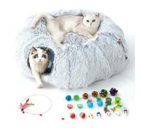 FURRYPAWS Túnel para Gatos 3 en 1-160cm con Cama Extraíble, Transformable (S/C/Redondo), Estructura Metálica, 20 Juguetes, Plegable para Gatos/Conejos