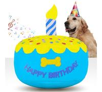 FurtasticFinds Juguete de pastel de cumpleaños para perros de 5.9 pulgadas, regalo de peluche más grande con caja de música electrónica, reproduce canción de feliz cumpleaños y melodía de corteza de
