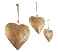 Furtryvl 3 Piezas de decoración de Pared de corazón de Metal, Arte Vintage para Colgar en la Pared, de Corazones Colgantes, de Hierro en Forma de Amor con Acabado Dorado Antiguo y