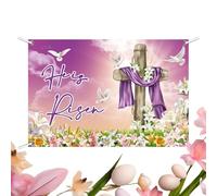 Furtryvl Fondo de Jesús de Pascua, telón de Fondo Grande con Texto en inglés He Is Risen | Fondo de fotografía de 120 x 80 cm, Bandera Impermeable para Iglesia, Porche