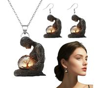 Furtryvl Juego de collar para el día de la madre, juego de collar y aretes de acrílico plano para madre, suministros de vacaciones, accesorio de ropa para mujeres y esposas