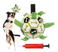 Furtryvl Juguete de pelota de fútbol para perros, pelota de pastoreo de perros con correas de nailon, juguete de agua para cachorros, juegos de patio para mascotas, suministros indestructibles para