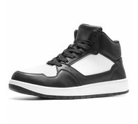 Furuian Tenis de punta de acero para hombre, zapatos de seguridad con cordones, cómodos zapatos de trabajo, Negro&blanco, 45 EU