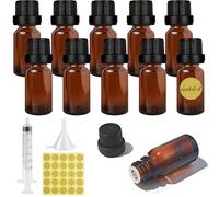 Furuising 10 Piezas 10ml Botellas Vacías de Aceite Esencial de Vidrio Ámbar, Botella de ámbar Vacía, Pequeñas Botellas de Cristal con Tapa Jeringa Embudo para Masaje/Aromaterapia/Perfume