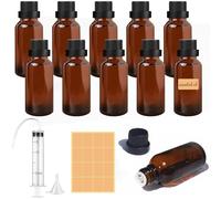 Furuising 10 Piezas Botella de Vidrio Ámbar,50ml Botella de ámbar Vacía Pequeñas Botellas de Cristal con Tapa 20ml Jeringa Embudo para Aceites de Masaje/Aromaterapia/Perfume