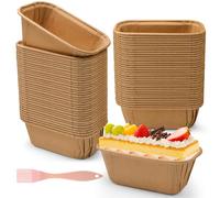 Furuising 100 Piezas Mini Moldes Desechables, Moldes de Papel 8 x 4 x 4 cm, Marrón Horneables Rectangulares Papel con Cepillo Para Hornear Pasteles, Tartas, Magdalenas, Panettone, Panes