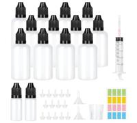 Furuising 12 Piezas 50ml Botellas Cuentagotas Plastico, Reutilizable 10ml Botellas de Goteo, Botellas de Líquido Portátil con Tapa, Tapón de Botella, Embudo, Etiquetas, Vasos de Medición, para Ojos