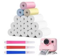 Furuising 15 Rollos de Papel Térmico para Cámara Infantil, 12 Rollos Blancos y 3 Colores Papel Camara Fotos Niños, 57mm x 25mm Papel Termico Camara Infantil con 3 Bolígrafos para Mini Impresora