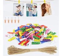 Furuising 156 Piezas coloridas Pinzas de Ropa Mini, 2.5cm Pinzas Pequeñas para Fotos, Mini Pinzas de Madera con Cuerda de Yute de 10m y 5 Tachuelas para Fotografías Decorativas de Hogar y Manualidades