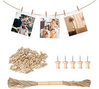 Furuising 156 Piezas Pinzas de Ropa Mini, 2.5cm Pinzas Pequeñas para Fotos, Natural Mini Pinzas de Madera con Cuerda de Yute de 10m y 5 Tachuelas para Fotografías Decorativas de Hogar y Manualidades