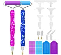 Furuising 2 Piezas Bolígrafos de Pintura Diamante con Rodillos, Accesorios Diamond Painting con 2 Bandejas, 12 Puntas de Bolígrafo y 20 Ceras para Adultos Niños