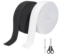 Furuising 2 Piezas Goma Elastica Costura 30mm X 20m, Cinta Elastica Costura Negro y Blanco, Elastico Costura con Tijeras y Pinzas para Enhebrar para Pantalones Ropa Coser Tejer Manualidades