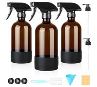Furuising 3 Piezas Botella Spray Pulverizadors, 480ml/16oz, Spray Bottle Cristal con Rociador Ajustable, Bomba, Tapas, Funda, Embudos, Cepillos y Etiquetas para Limpieza, Hogar, Plantas, Peluquería