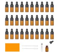 Furuising 30 Piezas Mini Frasco Cristal Cuentagotas, 3ml Botellas Cuentagotas Vidrio, ámbar Frasco Cuentagotas, Mini Botellas Vacías con Pipetas, Jeringa para Aceite Esencial Fragancia Aromaterapia