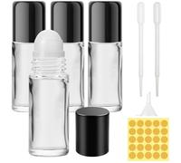 Furuising 4 Piezas 30ml Botellas Roll On Cristal para Aceites Esenciales, Rellenable bote roll on, Botellas de Rodillos, Frascos Roll On de Vidrio Con cuentagotas y adhesivo para Perfume, Aromaterapia