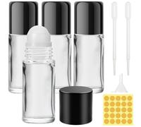 Furuising 4 Piezas 50ml Botellas Roll On Cristal para Aceites Esenciales, Rellenable bote roll on, Botellas de Rodillos, Frascos Roll On de Vidrio Con cuentagotas y adhesivo para Perfume, Aromaterapia