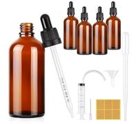 Furuising 4 Piezas Bote Cuentagotas Cristal, 100ml Frasco Cuentagotas, Ambar Botellas Cuentagotas Botella Vacía Tintura con 3ml Cuentagotas Jeringas para Aceite Esencial, Masaje Aromaterapia