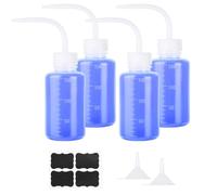 Furuising 4 Piezas Botella de Lavado, 150ml Botella de Plástico para Laboratorio, Transparente Botellas Comprimibles con Boquilla Estrecha, Squeeze Wash Bottle con 2 Embudos Para Plantas Tatuajes