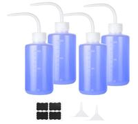 Furuising 4 Piezas Botella de Lavado, 250ml Botella de Plástico para Laboratorio, Transparente Botellas Comprimibles con Boquilla Estrecha, Squeeze Wash Bottle con 2 Embudos Para Plantas Tatuajes