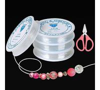 Furuising 4 Rollos Hilo Elástico Transparente, 0.5mm Hilo de Nailon Transparente, Hilo Elastico para Pulseras Nylon Bobina Elástica con 1pc Tijeras para Collares Manualidades DIY