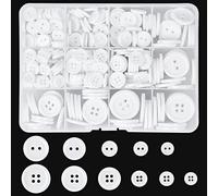 Furuising 404 Blanco Botone, 2 Agujeros y 4 Agujeros Botones de Resina, Botones Redondos con Caja de Almacenamiento para Ropa, Costura DIY, Decoración 10mm/11.5mm/12.5mm/18mm/20mm/23mm