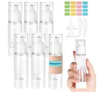 Furuising 6 Piezas 50ml Botellas de Loción al Vacío, Pequeño Botellas de Bomba sin Aire, Reutilizable Bote Airless Dispensador de Bomba con Espátula, Embudo, Pegatinas para Loción Base Champú