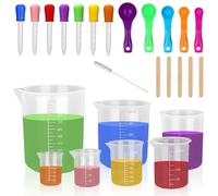 Furuising 7 Piezas Vaso Medidor de Transparentes, 1000/500/250/200/150/100/50ml Jarra Medidora Plastico, Vasos Medidores Cocina con Gotero y Cuchara de Medición para Laboratorios Cocinas Hornear