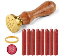 Furuisng 8 Piezas Sello de Cera Rojo, Cera para Sellar, Sellando Palos de Cera con 1 Sello de Forma del Corazón y 1 Moldes Metálicos para Invitaciones, Tarjetas, Sobres