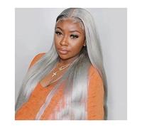 FURUIWUFENG Pelucas 13x1 T parte delantera de encaje pelucas de cabello humano brasileño recto gris peluca con malla frontal prepucked gris plata 30-28 pulgadas pelucas de cabello Remy peluca de
