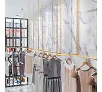FURVOKIA 2 estantes creativos de altura ajustable para colgar ropa, estante de exhibición comercial de vestidos de novia, colgador de almacenamiento de ropa para montaje en techo (tubo redondo dorado,
