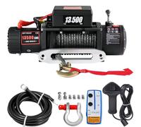 Furvveerr Cabrestante Eléctrico para Remolque 9.5mm x 24m Cabrestante Eléctrico Cuerda Sintética 13,500 lbs Polipastos Eléctricos con Control Remoto Inalámbrico 4.85KW Cabrestante de Automóviles