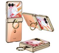 Furwabo Funda para Motorola RAZR 50 Ultra con Protector de Pantalla Incorporado, Protección con Bisagra Magnética y Soporte de Anillo, Transparente de Lujo Funda para Motorola RAZR+ 2024 (Oro)