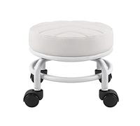 FURWOO Roller Seat PU Leather Low Round Rolling Stool Taburete de Piso con Ruedas universales para Home Fitness Sport Pedicure Stool, H：25.5cm(Blanco)