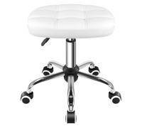 FURWOO Taburete Ovalado Rodante Altura Ajustable Sillón de Masaje con Ruedas para SPA Salón Blanco