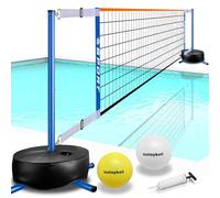 Furypiont Red de voleibol para piscina, sistema de red de voleibol portátil para interiores y exteriores, con 2 pelotas de voleibol de agua y base resistente