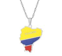 Fusamk Collar con colgante de mapa de Ecuador de acero inoxidable, Acero inoxidable, No es una piedra preciosa